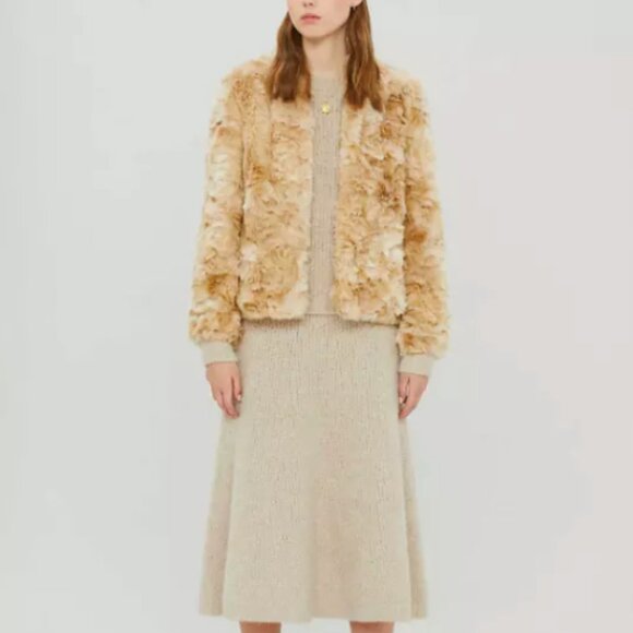 Reiss Millie Faux Fur Jacket Beige Gold New XS